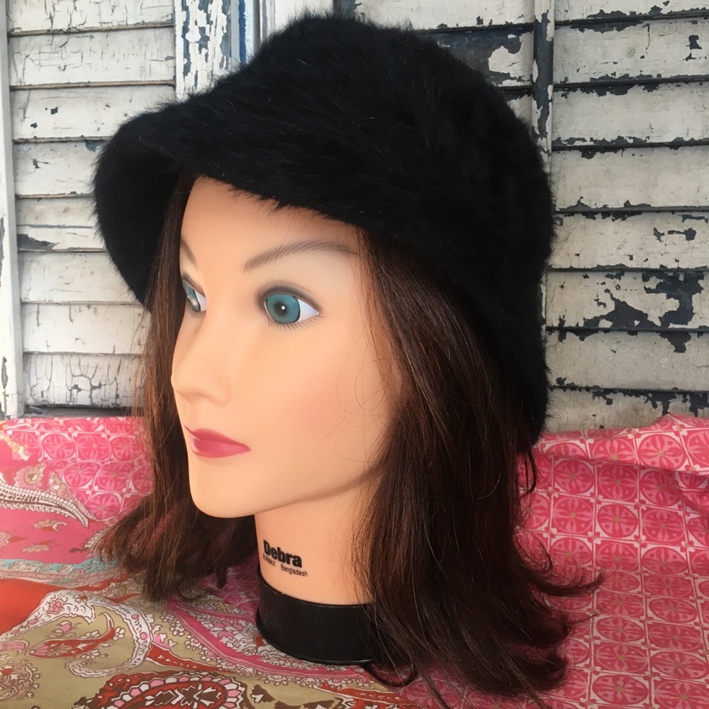 Vintage Black Angora Fur Bucket Hat